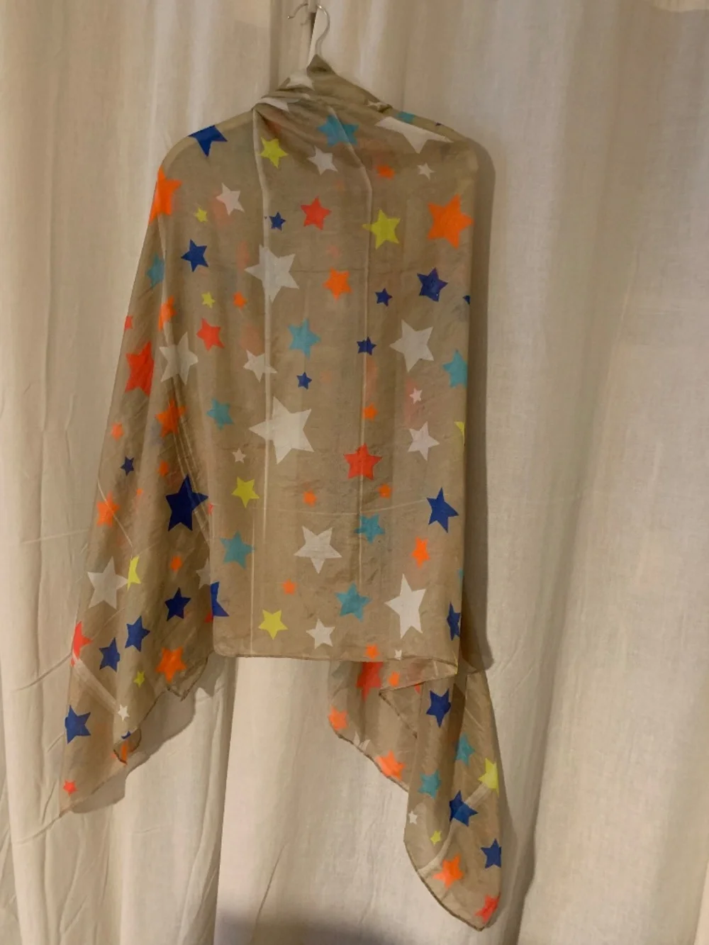 Oversized Star Print Scarf Wrap Sheer Beige Multicolor Lightweight Shawl
